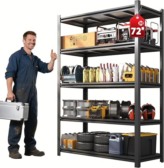 2500LBS Garage Shelving Units and Storage, Heavy Duty Shelf Rack, 5 Tier Shelves for Garage Storage, Metal Adjustable Shelf for Basement(1, 16" D x 35.5" W x 72.2" H