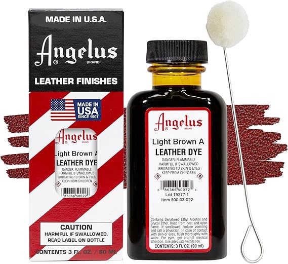 Angelus Leather Dye, Light Brown A, 3 Ounce Bottle (500-03-022)