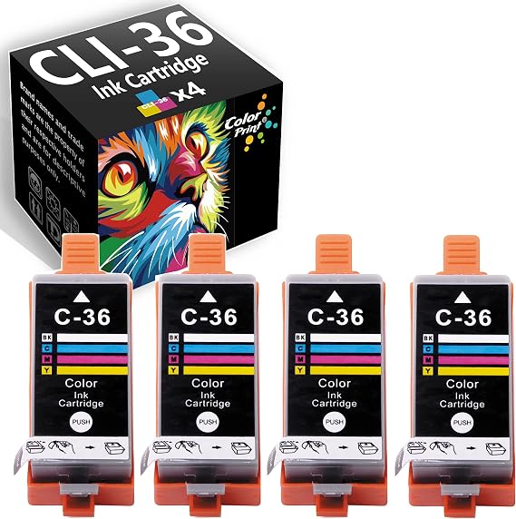 Compatible CLI36 Ink Cartridge Replacement for Canon 35 36 CLI-36 PGI35 PGI-35 for Pixma iP100 iP110 Mini 260 Mini 320 TR150 Printer (4-Pack, Tri-Color)