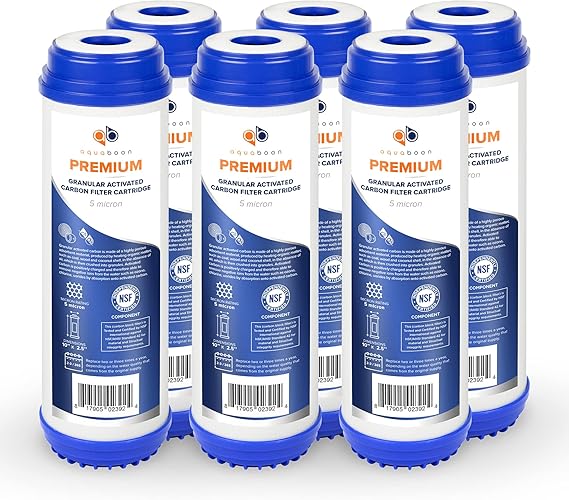 Aquaboon 5 Micron 10 x 2.5 Premium Granular Activated Carbon Water Filter Cartridge Replacement - GAC Filter Compatible with AP117, GAC-10, 6 Pack
