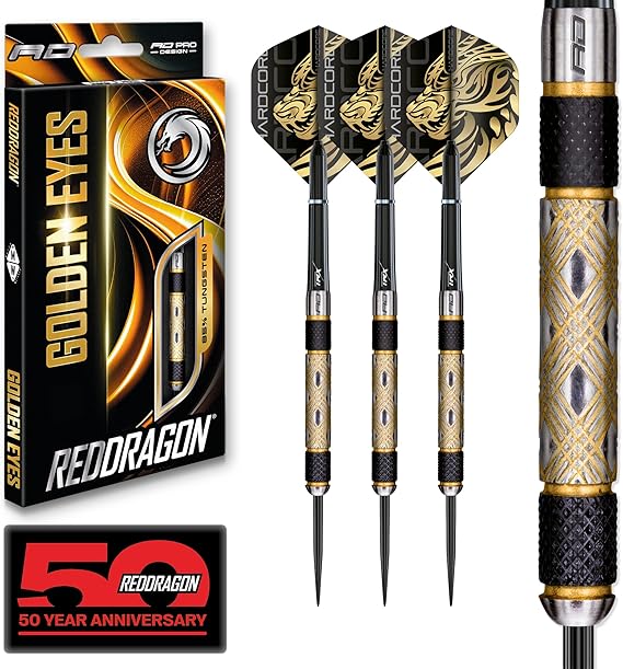 RED DRAGON - Golden Eye - 22g, 24g, 26g, 28g, 30g, 32g Professional 85% Tungsten Darts Set with Flights and Stems