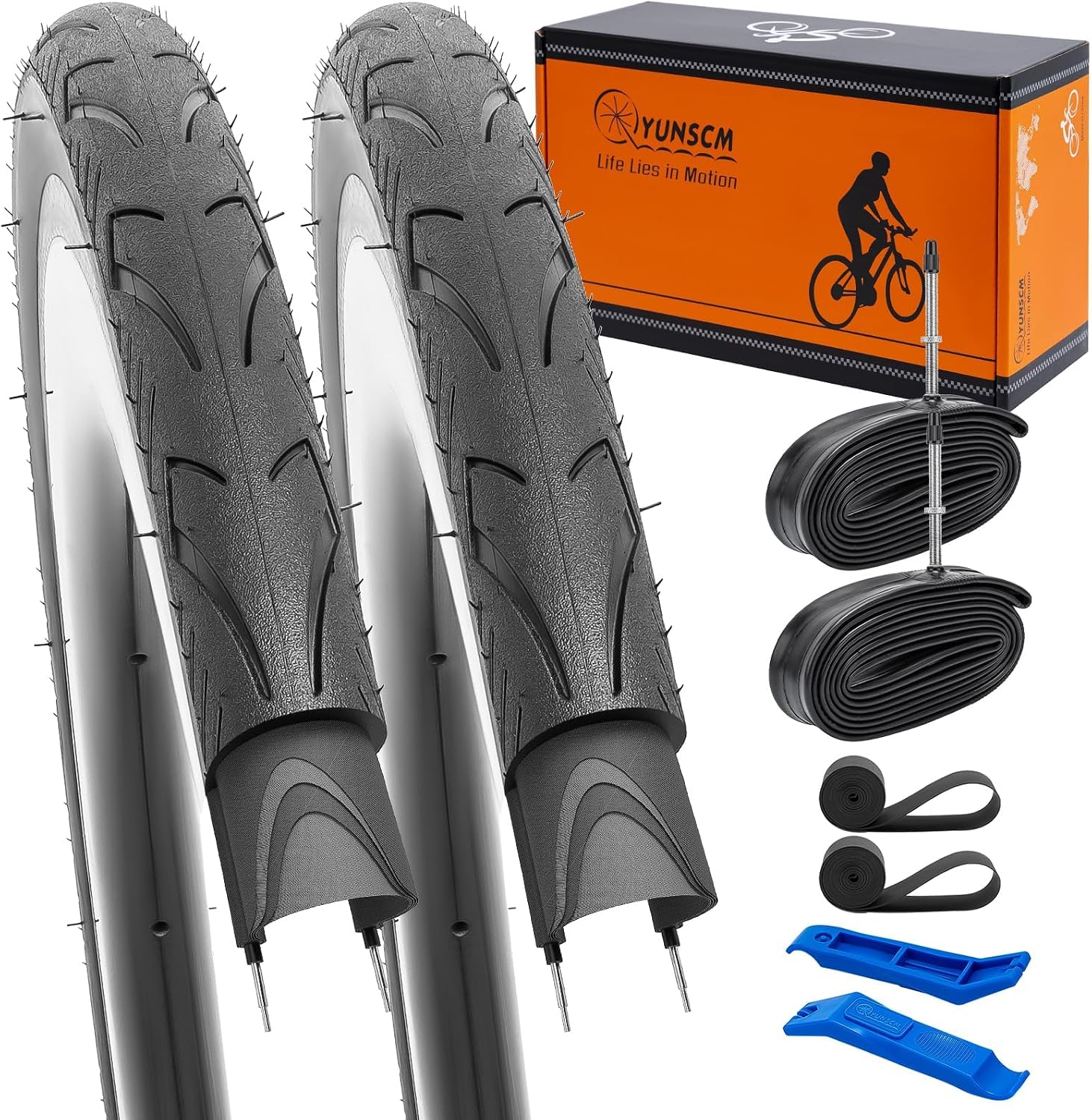 2 PCS 700C Lightweight Bike Tires 700x35C 37-622 and 700C Presta Valve Bike Tubes -60TPI Nylon, Puncture-Resistant Tires Compatible with Road Bike Tires 700x33C35C36C37C38C Y-573