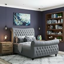 54” Chesterfield Sleigh Double Bed Frame | Ottoman Storage & Mattress | Plush Velvet Upholstered | Single, King, Super King (Blue (No Mattress), 4ft6 Double (No Gaslift))