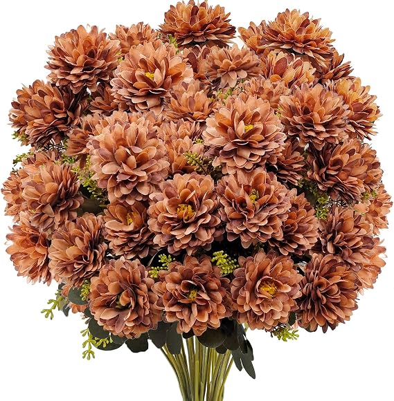 4 Bundles Large 36 Heads Mums Artificial Flowers Fall Floral Arrangement | Silk Chrysanthemums Bouquet for Outdoor Home Indoor Table Front Porch Pots Vase Cemetery Decoration
