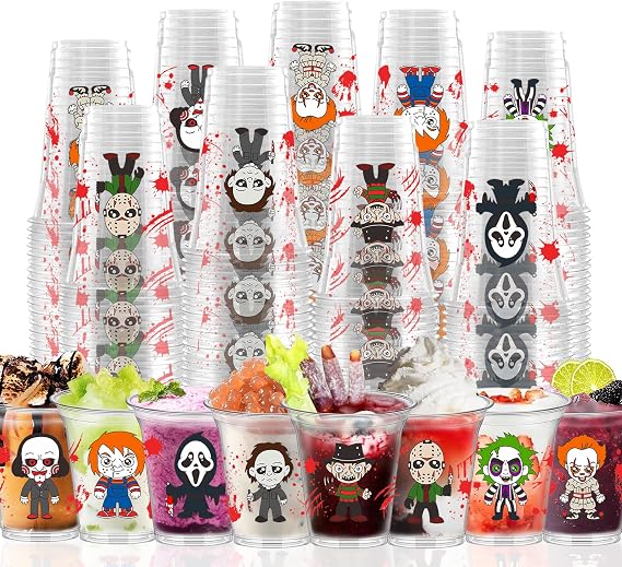 QICI 80Pcs Halloween Movie Party Favors - 12 OZ Reusable Plastic Drinking Cups for Decorations and Supplies