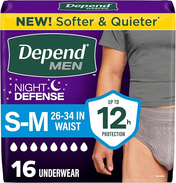 Depend Night Defense Adult Diapers for Men, S/M, 16 Count