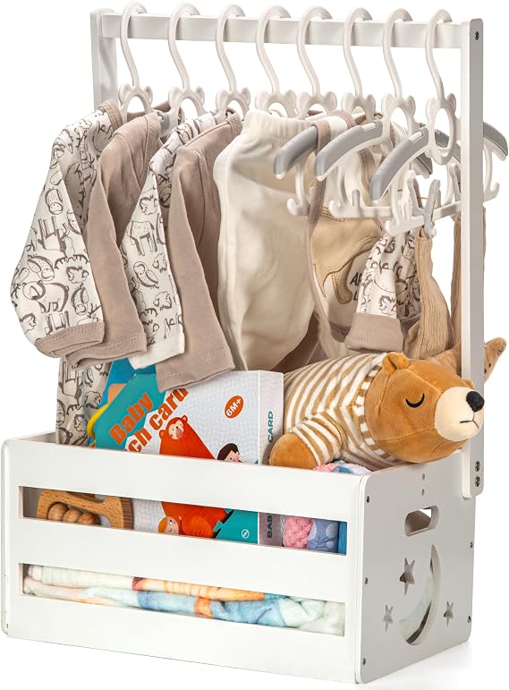 GiftAmaz White Wooden Baby Shower Crate Closet, Personalized Baby Basket