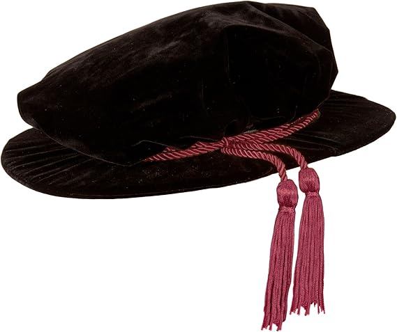 PhD/Doctoral Tudor Bonnet (Large (Circumference greater than 60cm), Black (Maroon Cord))