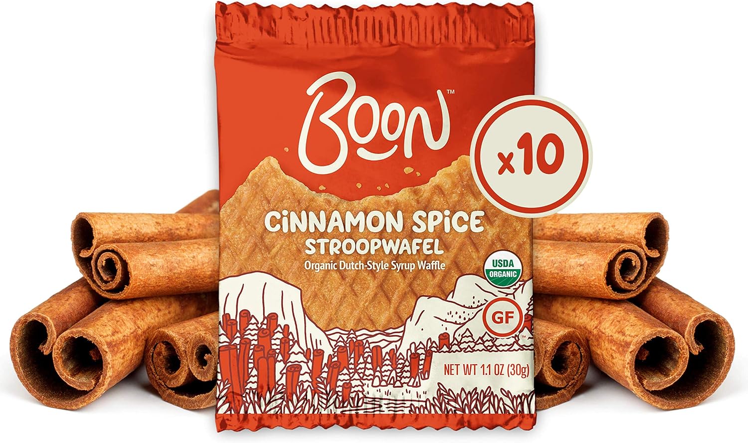 Stroopwafels by Boon, Organic & Gluten Free Healthy Snacks, Cinnamon Spice, Kosher On-the-Go Energy for Any Workout, 10 Count Box of Wafers