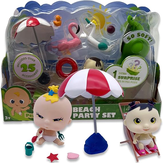 Nature Bound Pea Pod Babies Bundle - Collectible Mystery Surprise Toys with Mini Baby, Clothing, Accessories - Small Doll (Beach Party Set)