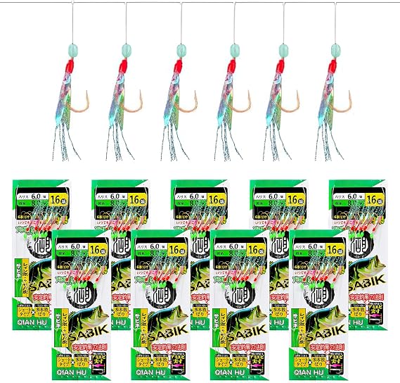 9 Pcs Mackerel Feathers Rigs 54 Hooks, Sea Fishing Boat Tackle Rigs, Fishing Rig Tackle Accessories, Mackerel Feathers Rig with Luminous Beads, Ideal for Sea Bass, Trout, Perch, Carp