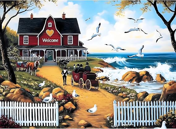 Jigsaw Puzzles for Adults 500 Pieces, Seagull Carriage Thick Cardboard Adult Puzzles, Challenging Yet Relaxing Adult Puzzles 500 Pieces, Glossy Sturdy Vibrant Puzzle Great Gift for Family Friends