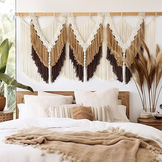 IOWER Macrame Wall Hanging Boho Wall Hanging Brown Dorm Wall Decor Craftsmanship Handmade Tassel Knotting Boho Fiber Art Home Room Decor 47" W x 25" L