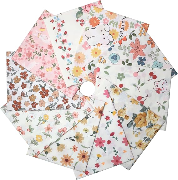10 Pcs Floral Print Cotton Fabric Fat Quarters Bundles 18 x 22 Inch, Precuts Quilting Fabric Squares for Sewing, Crafting, Home Decor, and Crafts