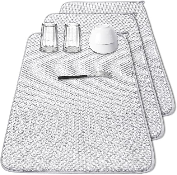 3 Pcs XXL Dish Drying Mat,Absorbent Microfiber Dishes Drainer Mats,Large Size 2417" Pads for Kitchen Counter,Coffee,Rack,Under Sink,Light Gray