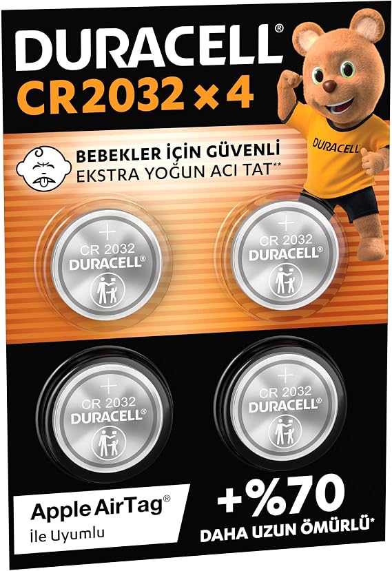 DURACELL CR 2032 Lityum Düğme Pil (4’lü Paket) – 3V, (CR2032)