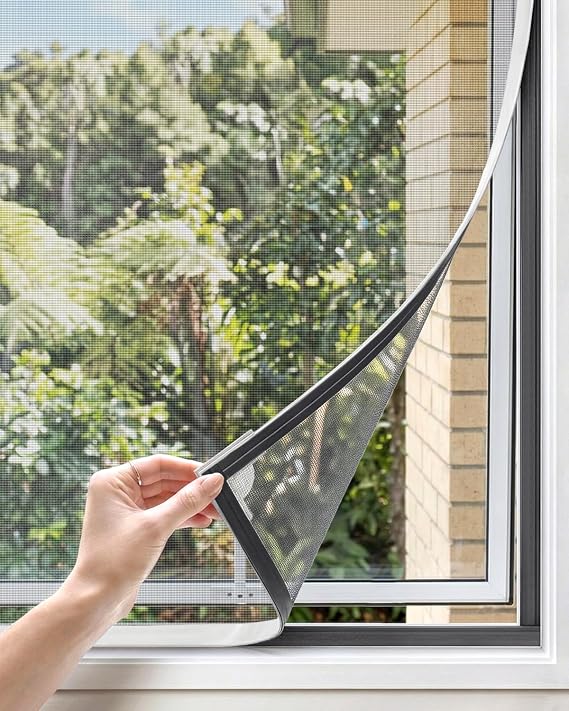 Paramondo DIY Magnetic Window Screen, Durable White Frames with Gray Fiberglass Mesh, 24 x 32 Adjustable No Drilling Cut-to-Fit Screens for House Windows