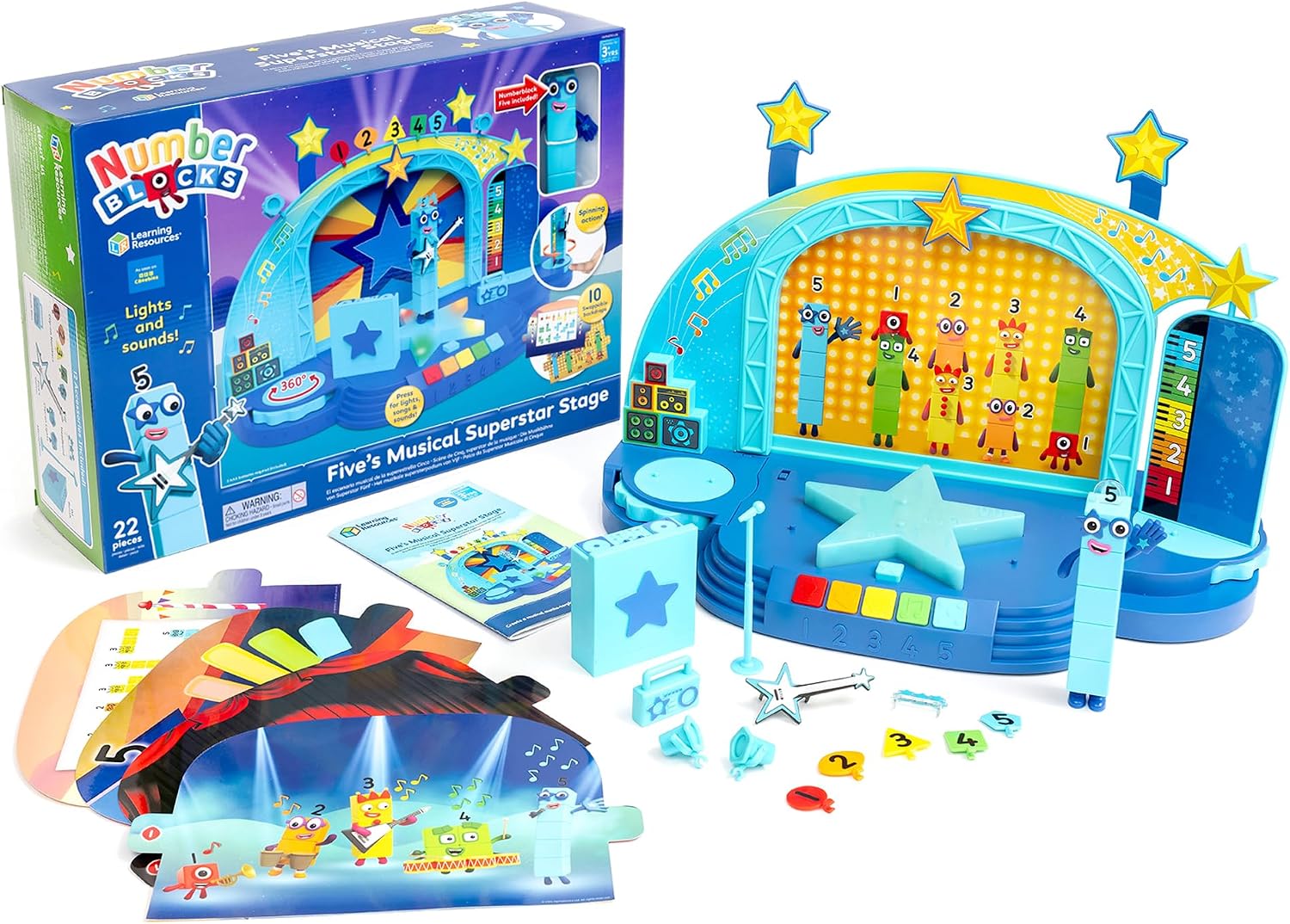 hand2mind-Block Number 5 Learning Resources Numberblock Fives Magic Superstar Scene Toys for 3 Year Old Boys and Girls, Deluxe Set with Five Figure Included, HM96095-UK, Multi