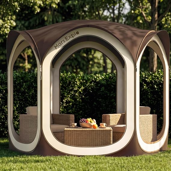 Screen Pop Up House Room Tent, Canopy Sun Shade Shelter for Camping, Patio, Backyard, Deck & Outdoor Activities, Portable Gazebo, Not Waterproof, 10'x10', Brown