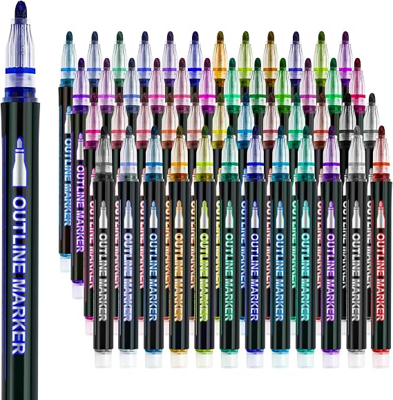 48 Shimmer Markers Outline Pens School Art Supplies Gifts Teen Girl 9-12 | School Supplies for Kids 9-12 Chriatmas Stocking Stuffers Birthday Easter Party Drawing Crafts Gifts for 4-12 Girls Teens