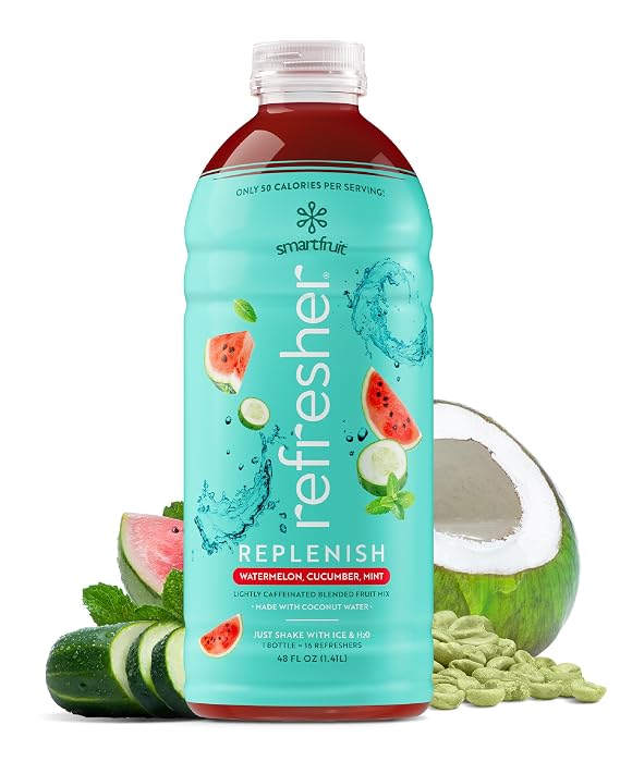 Smartfruit Replenish Refresher Concentrate - Watermelon Cucumber Mint - Made with Real Fruit Juice, Just Add Ice and Water, No Added Sugar, Coconut Water, Natural Energy, makes 16 drinks - 48oz
