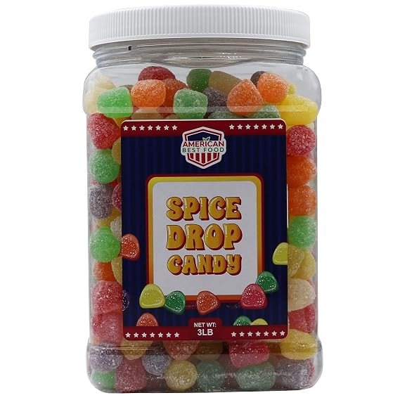 Assorted Spice Drops Candy In Jar, Traditional Jelly Sugar coated Spice drops, 3 Pound