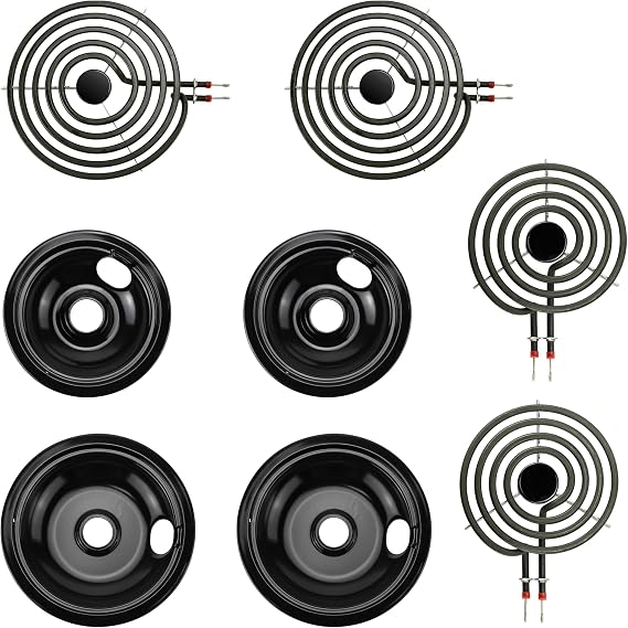 MP22YA Electric Stove Range Burner Element and Black Porcelain Drip Pans