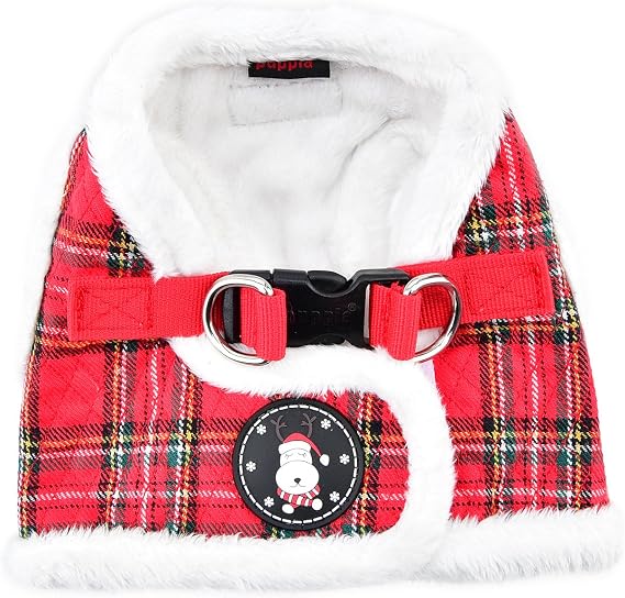 Puppia Blitzen Vest Dog Harness Step-in Warm Winter Christmas Holiday Harness for Small and Medium Dog, Checkered Red, Small