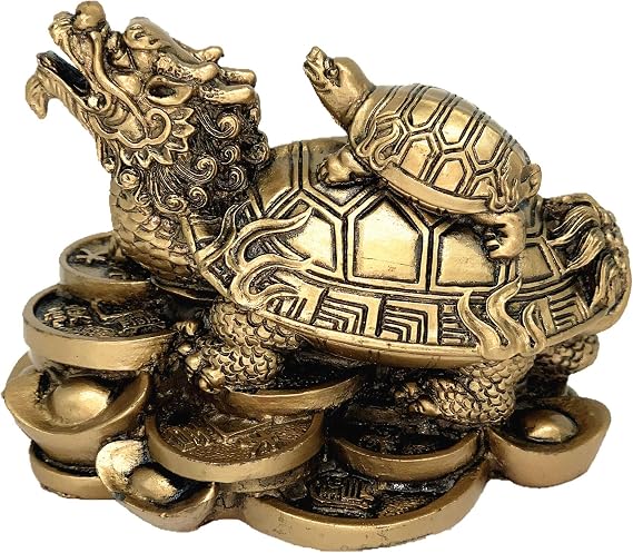 Betterdecor Feng Shui Dragon Turtle Tortoise on Money Base Statue Home Office Decor for Longevity Fertility Housewarming Birthday Congratulation -2.5"