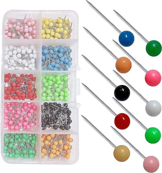 500 Pieces Map Push Pins Travel Map Tacks Plastic Round Beads Head Tacks with Steel Points 10 Colors in Reconfigurable Container for Bulletin Board Fabric Marking (1/6 Inch)