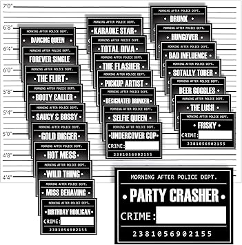 Blue Panda 25 Pack Bachelorette Mugshot Signs w/Height Chart - Bachelorette Backdrop for Wedding, Birthday, Jail Party Decorations, Halloween & Crime Scene - 5x4 Ft Mugshot Sign Pack