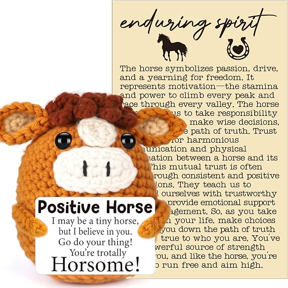 Mini Positive Gifts for Women Men, Handmade Birthday Motivational Inspirational Uplifting Mental Health Affirmation Support Gift for Friends Coworker Teens, Crochet Horse