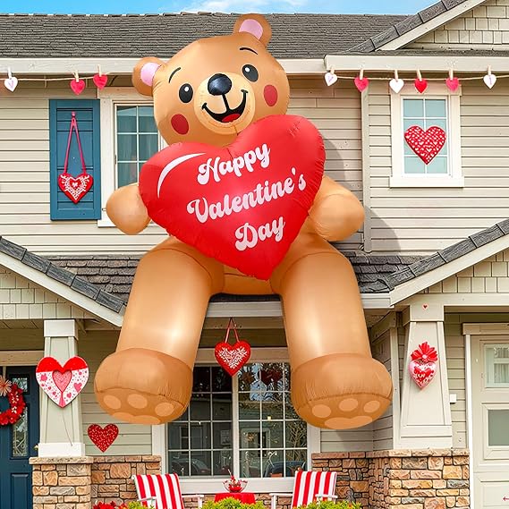 AerWo 8FT Valentines Inflatables Sitting Bear, LED Lighted Romantic Valentines Day Inflatables Outdoor Decorations, Valentines Day Blow Up Decorations for Roof Garden Yard Lawn