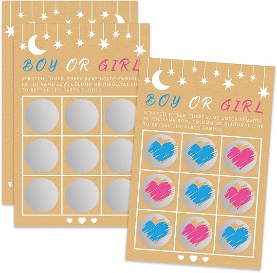 Its a Boy Tic Tac Toe Board Gender Reveal Scratch Off Scratcher Lottery Tickets Cards Double Sided Gender Announcement Cards Family Friends Baby Shower Game 25 Pack