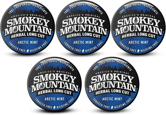 Smokey Mountain Snuff, 5 Cans - Arctic Mint - Tobacco Free, Nicotine Free by Smokey Mountain