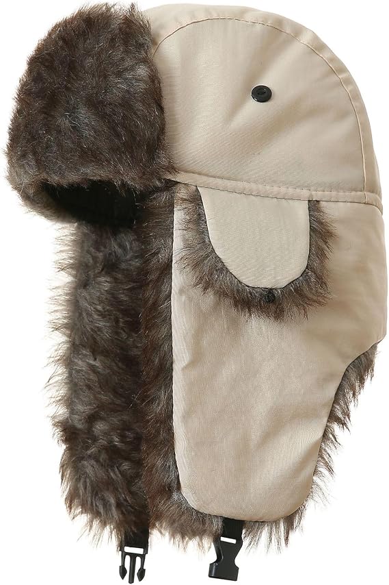 Ushanka Hat for Men Women Faux Fur Trapper Hat with Ear Flaps, Windproof Waterproof Russian Hats