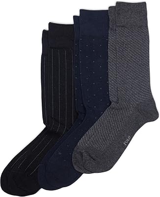 POLO RALPH LAUREN Mens Dress Crew Socks - 3 Pair Pack Soft And Lightweight Cotton Comfort Assorted Patterns