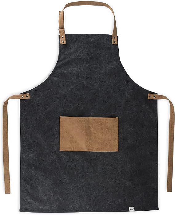 Foster & Rye Cooking Apron for Men with Adjustable Faux Leather Strap, Grilling Apron with Pocket for Football Game Fans, Family BBQ Gatherings, Camping Trips, Tailgate, Outdoor Party