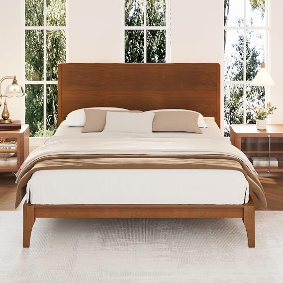 LUMISOL King Bamboo Platform Bed Frame, Mid-Century Modern Bed Frame with Headboard, No Box Spring Needed, Brown