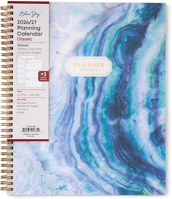 Blue Sky 2026-2027 Weekly and Monthly Academic Year Planner Calendar, July 2026 - June 2027, 8.5" x 11", Flexible Cover, Wirebound, Laminated Tabs, Storage Pocket, Gemma