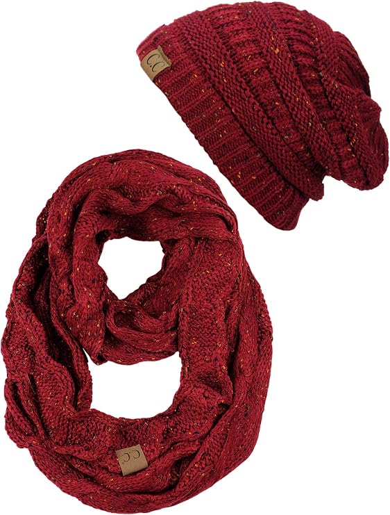 C.C Soft Stretch Colorful Confetti Cable Knit Beanie and Infinity Loop Scarf Set