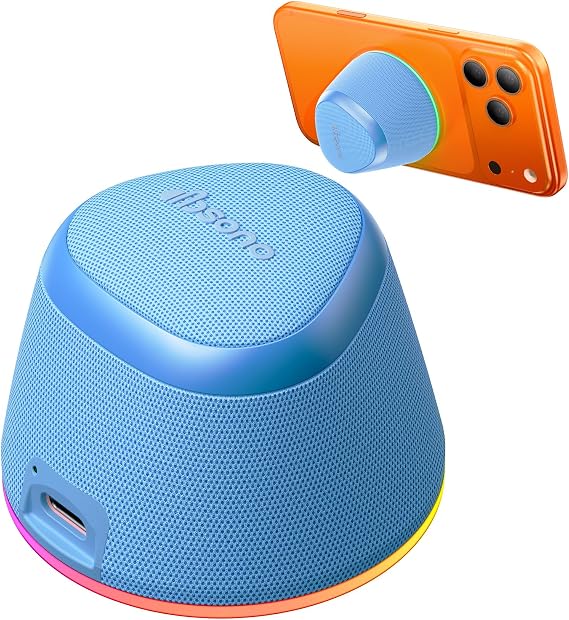 dbsono 2 in 1 Portable Magnetic Bluetooth Speaker, Phone Stand, Blue | Gifts for Adults Teens, Mini Speakers, IPX5 Waterproof, Loud Sound, 9 Light Modes, TWS, Home/Office/Travel Essentials