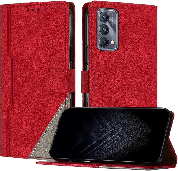 Case for OPPO Realme GT Master Edition, Flip Premium PU Leather Cover with [Kickstand][Card Holder][Shockproof TPU] Compatible with Realme GT Master Edition - Red