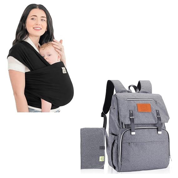 KeaBabies Baby Wrap Carrier and Diaper Bag Backpack - All in 1 Original Breathable Baby Sling, Lightweight,Hands Free Baby Carrier Sling - Waterproof Multi Function Baby Travel Bags, Baby Carrier Wrap