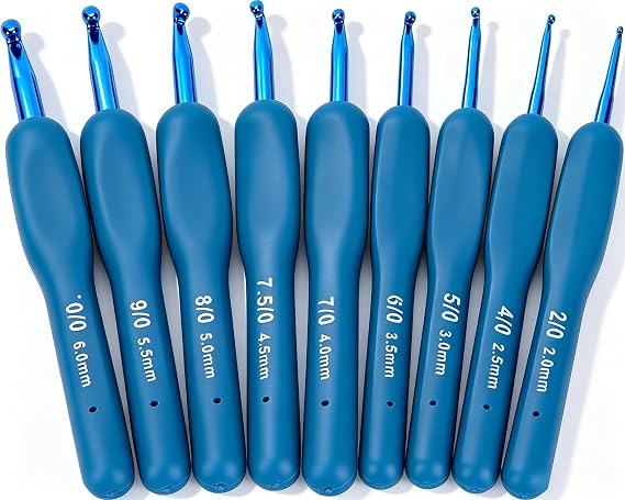 9Pcs Crochet Hook Set, Ergonomic Soft Grip Knitting Needles & Aluminum Blue Hooks, Comfortable Complete Kit, for Beginners, Knitting Enthusiasts, and DIY Crafters