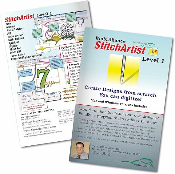 Embrilliance StitchArtist Level 1, Digitizing Embroidery Software for Mac & PC