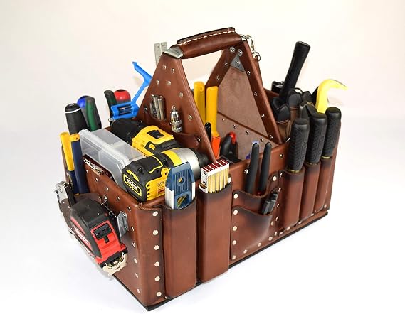 Maer Carpenter tool bag ronghold journeyman's tote case, Brown,16hX9hX10H