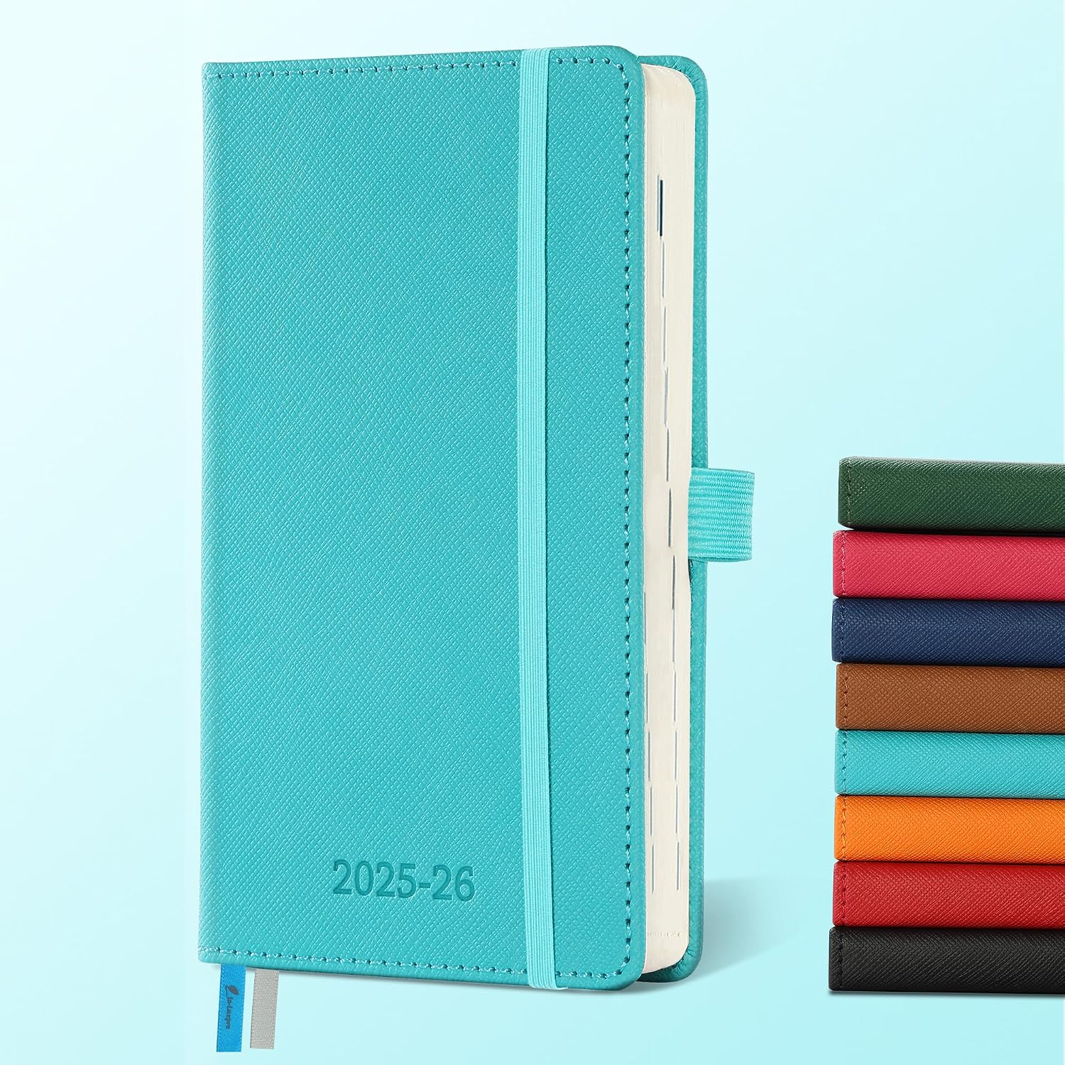 Weekly Monthly 2025-2026 Planner July 25-Dec 26,6.5x3.75,18 Months Agenda Plan with Month Tabs & Pocket,ExpensesNote Pages, Academic Calendar with Vegan Leather Cover,Light Blue