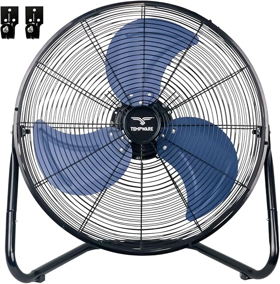 TEMPWARE 20 Inch High Velocity Industrial Floor Fan with 360 Tilt, Blue