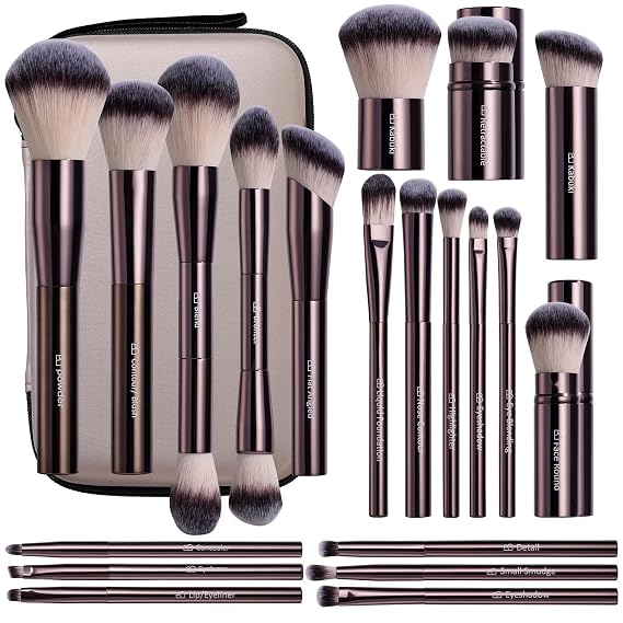 Makeup Brushes BS-MALL Professional Makeup Brush with Travel Case, Includes Foundation, Powder, Concealer, Lip & Eyeshadow Brushes for Daily Use & Versatile Occasions All-aluminum tube